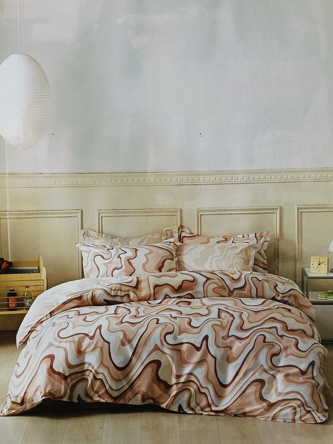 

Signature Peach & White 4 Pieces Quirky Printed Microfiber Double Queen Bedding Set