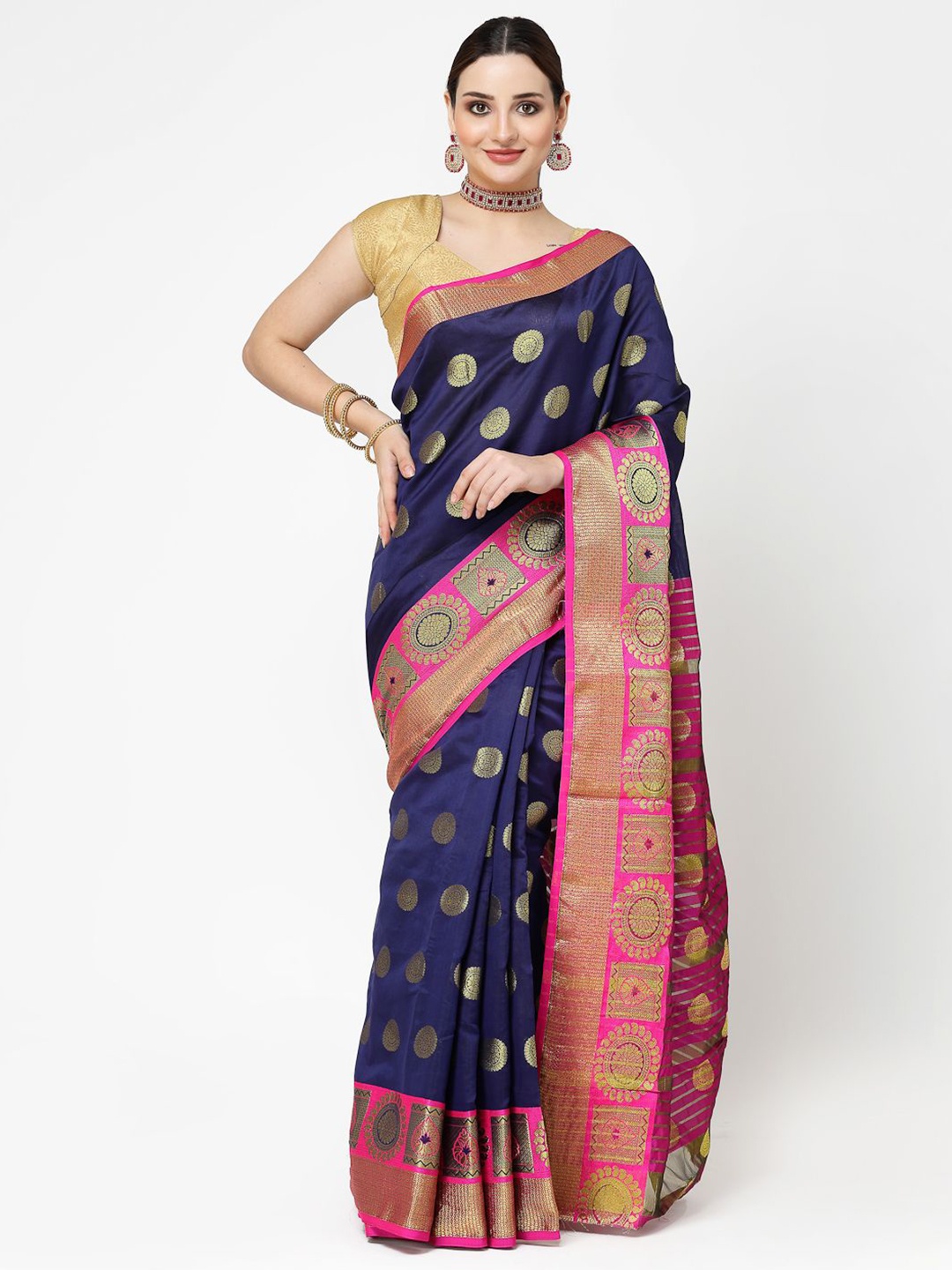 

RAJUL Woven Design Zari Silk Cotton Banarasi Saree, Blue