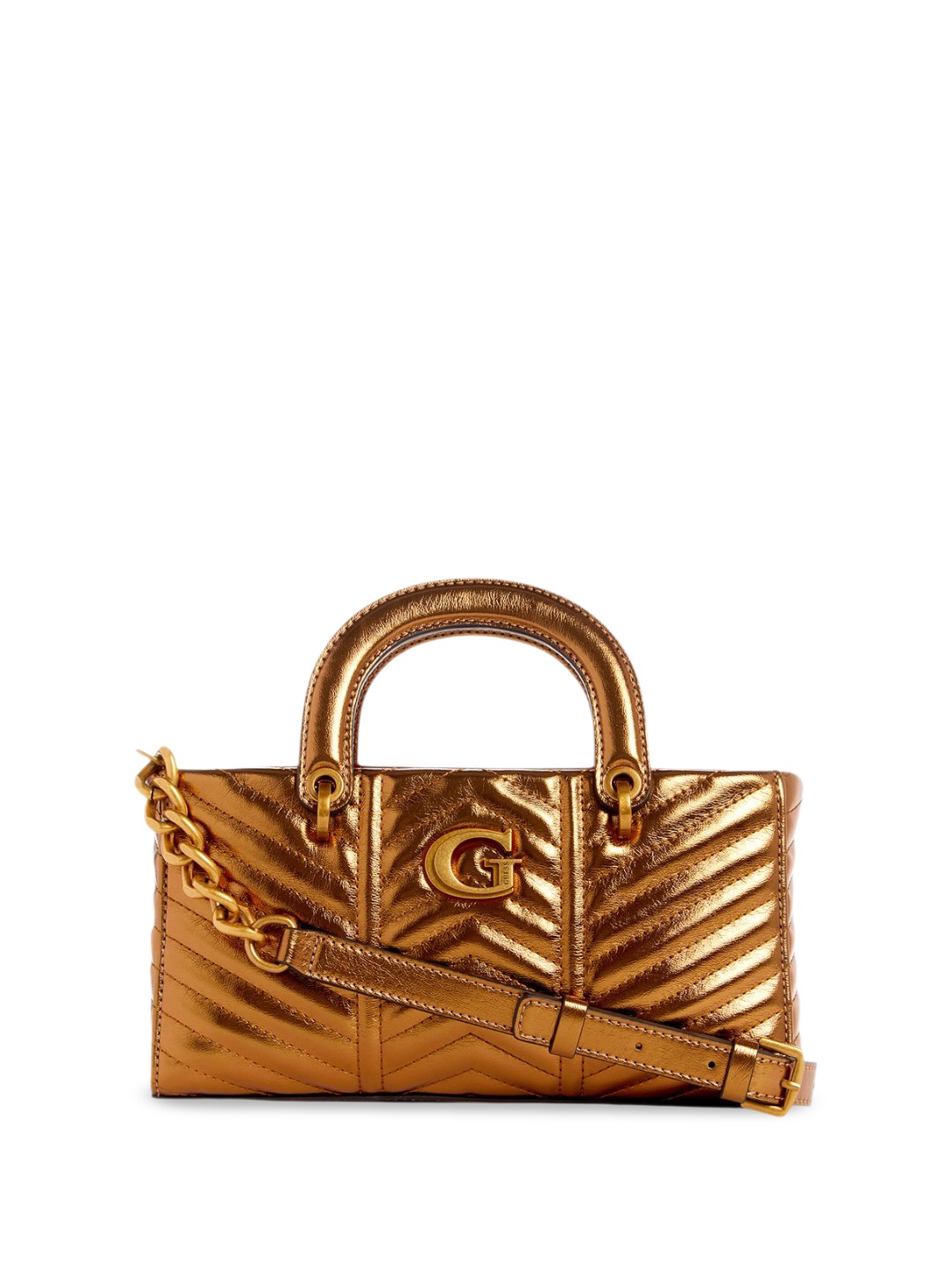 

GUESS Textured PU Structured Satchel with Quilted, Bronze