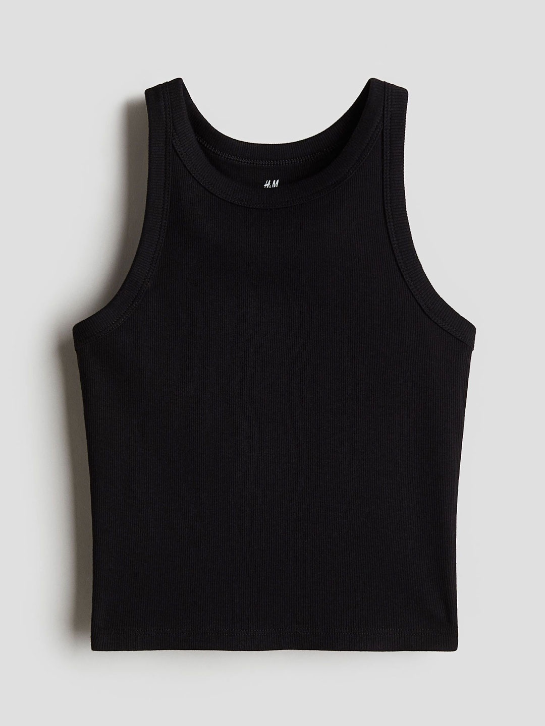 

H&M Ribbed Cotton Vest Round Neck Top, Black