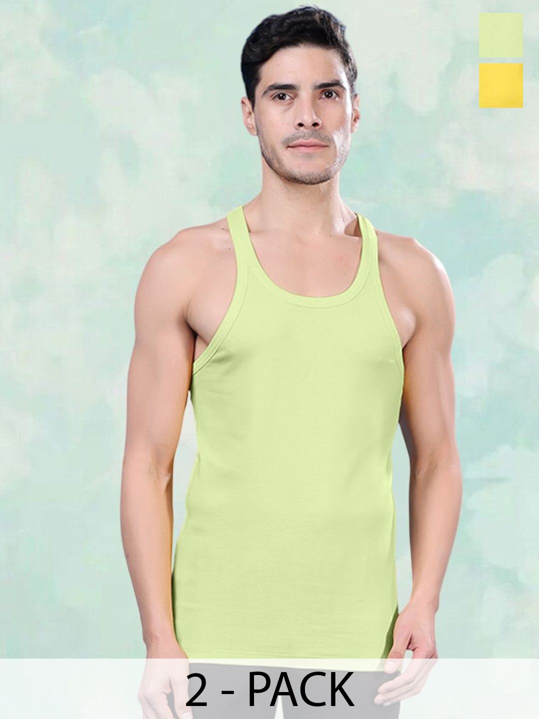 

FBAR Men Pack Of 2 Cotton Innerwear Vests FBCA-06-33, Yellow