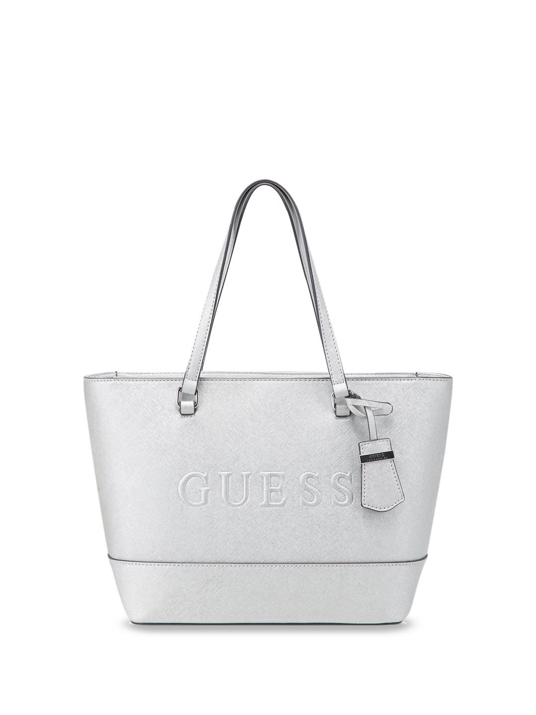 

GUESS Shopper Tote Bag with Cut Work, Silver