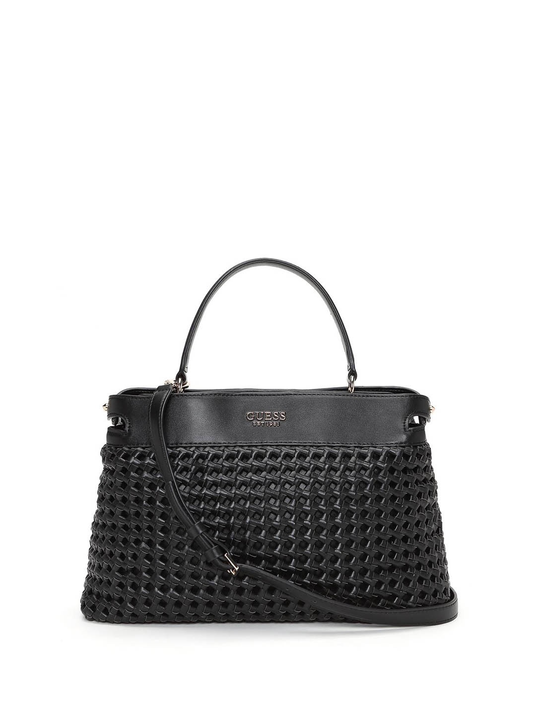 

GUESS Textured PU Structured Satchel with Quilted, Black