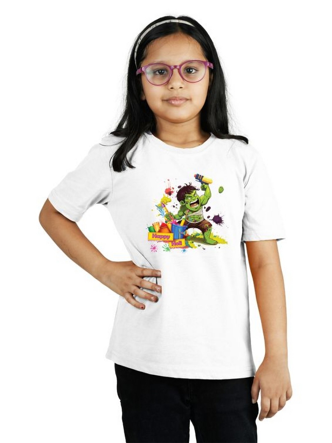 

Chombooka Girls Hulk Graphic Printed Round Neck T-shirt, White