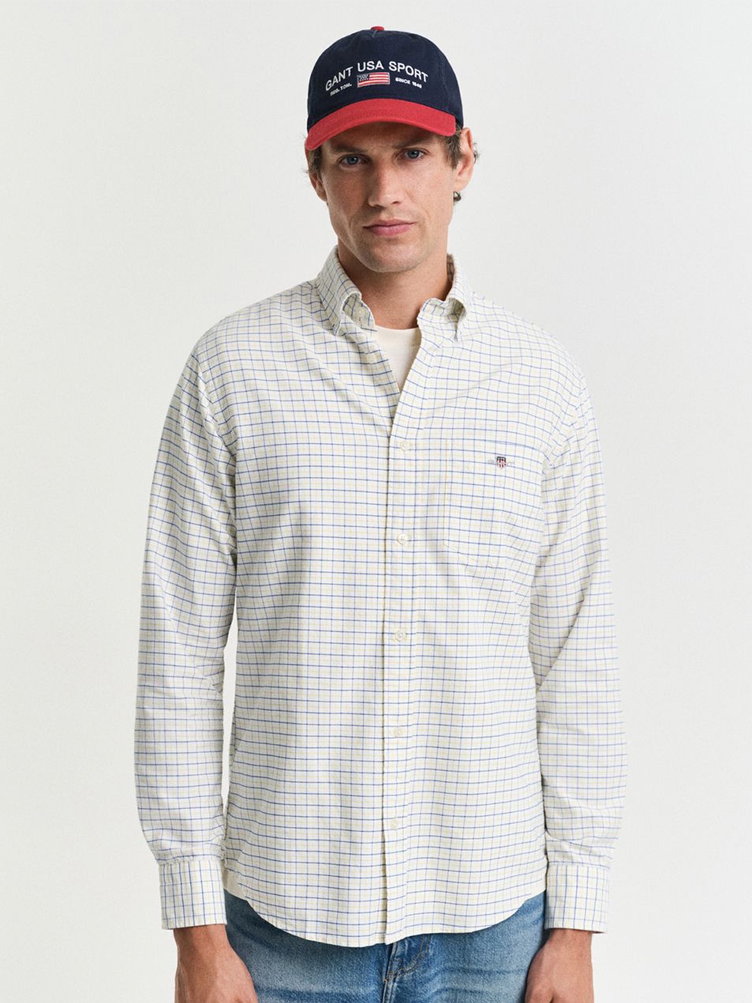 

GANT Men Button-Down Classic Oxford Check Cotton Casual Shirt, White