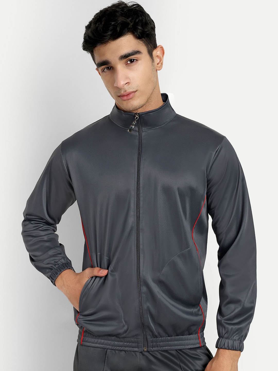

ESTRO Men Mock Collar Solid Sports Lightweight Bomber Jacket, Grey