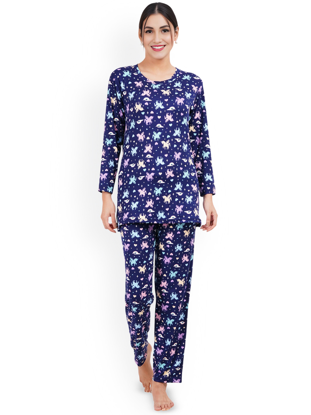 

Liigne Women Conversational Printed Night suit, Blue