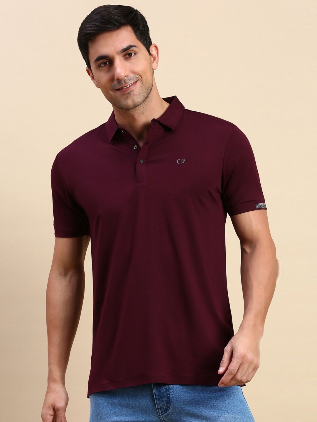 

Classic Polo Men Solid Polo Collar Cotton Slim Fit T-shirt, Burgundy