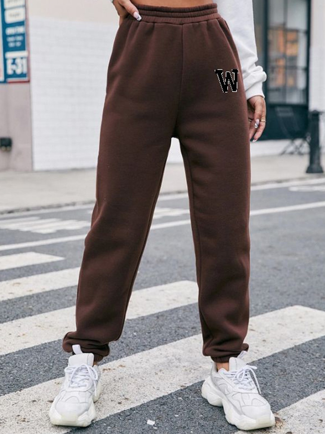 

SAAHASAM Women Printed Relaxed Loose Fit Joggers Trousers, Brown
