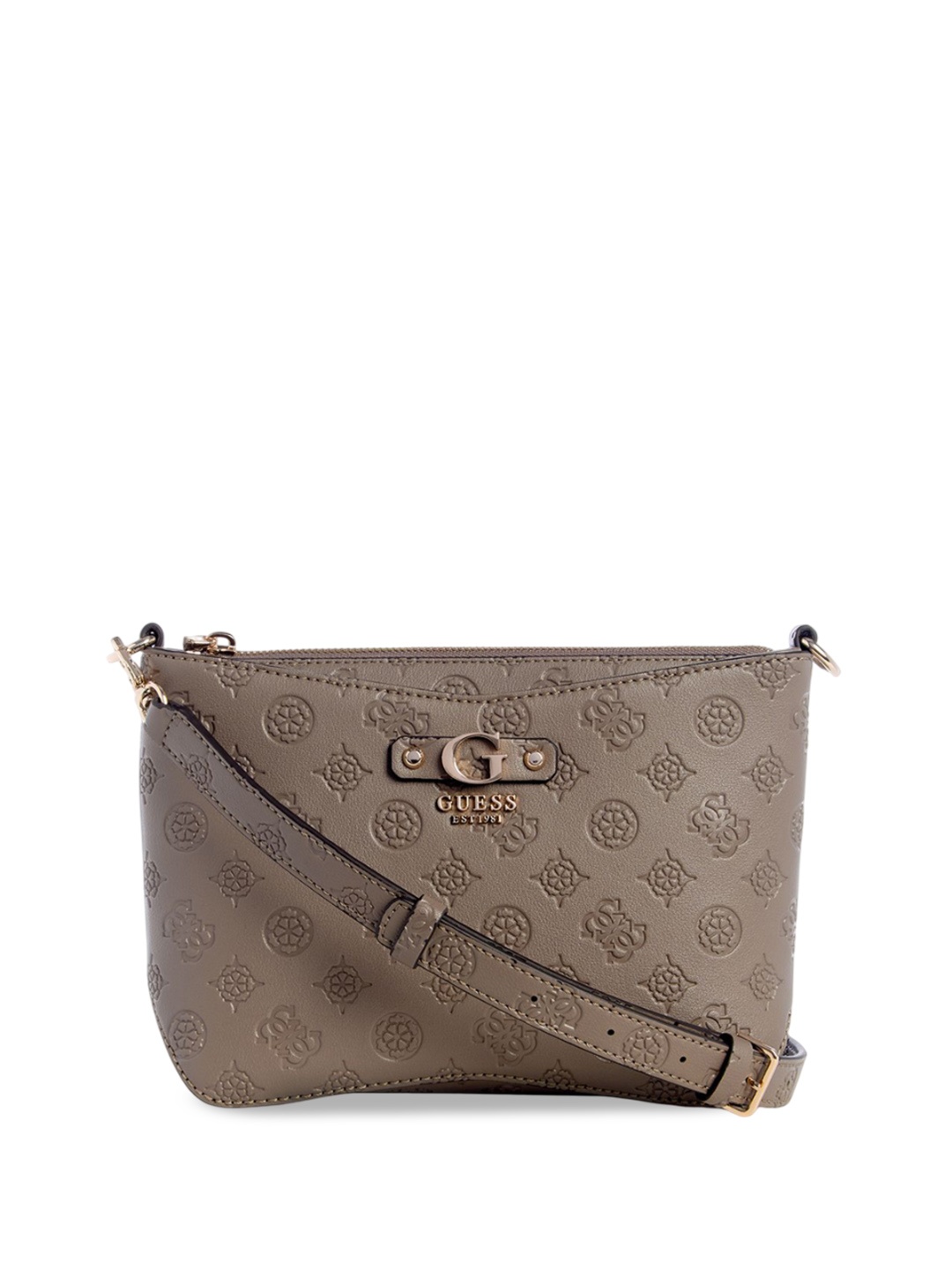 

GUESS Printed PU Bucket Shoulder Bag with Quilted, Taupe
