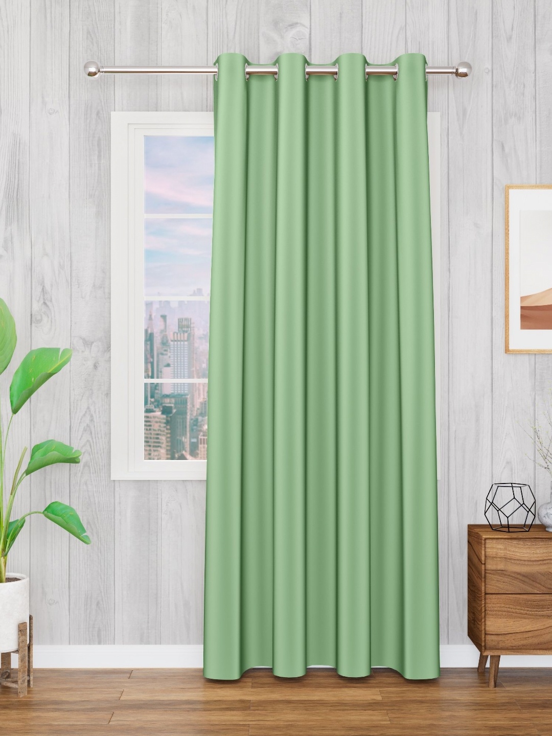 

Myntra Elegant Homes Meh Collection Green Black Out Long Door Curtain