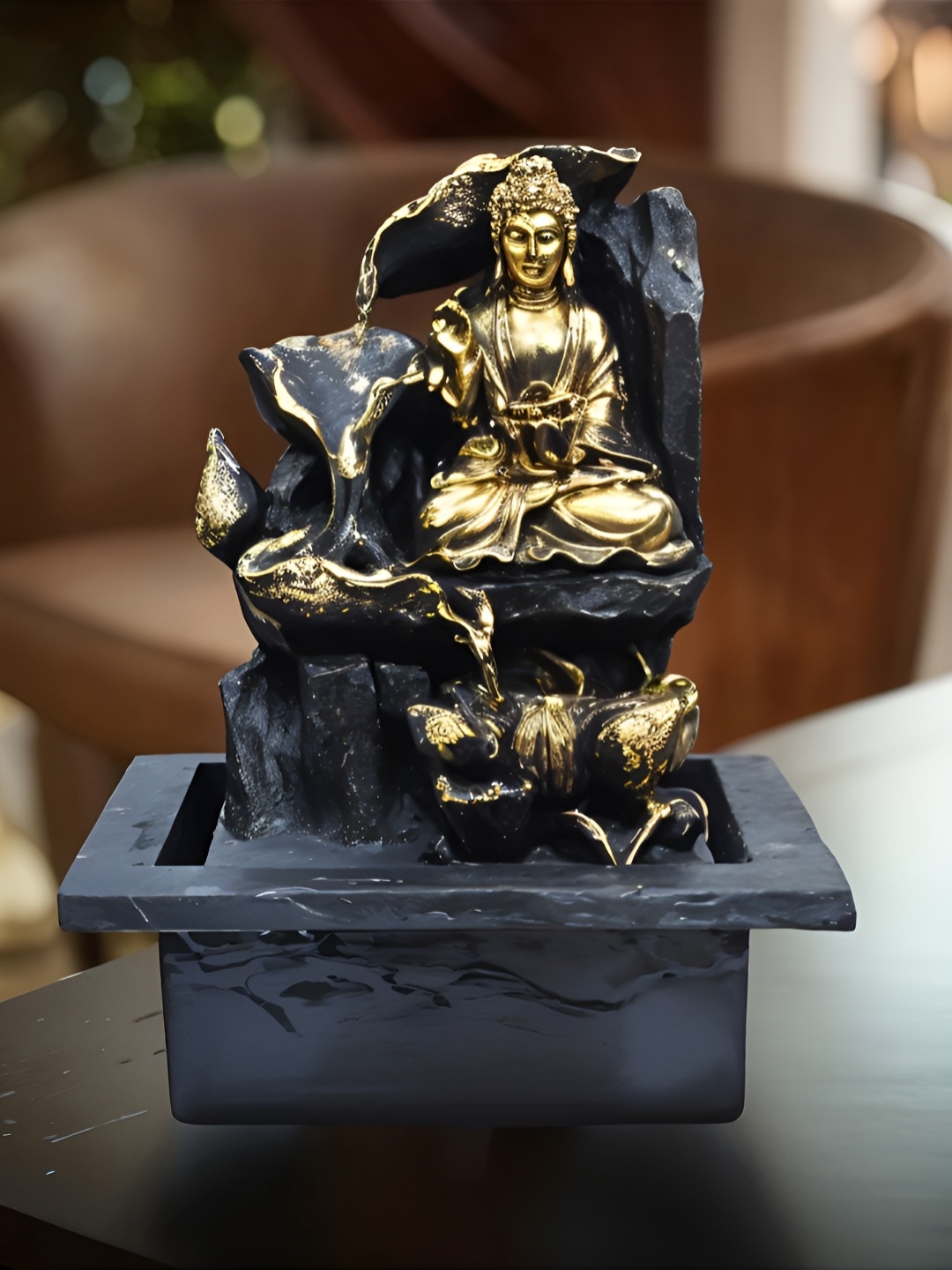 

Royaloak Black Glossy Elora-Buddha Petal Water Fountain, Gold