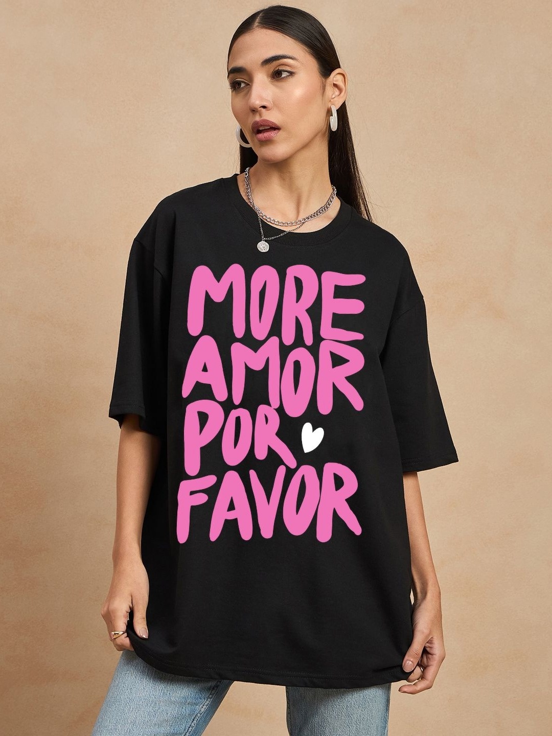 

COLOR CAPITAL Women Typography Printed Round Neck Cotton Relaxed Fit T-shirt, Black