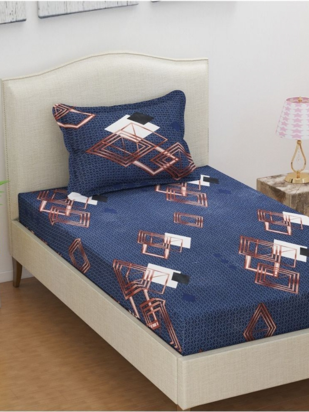 

bsb home Prime Collection Navy Blue 144 TC Microfiber Single Bedsheet Set 2.28cm x 1.52cm