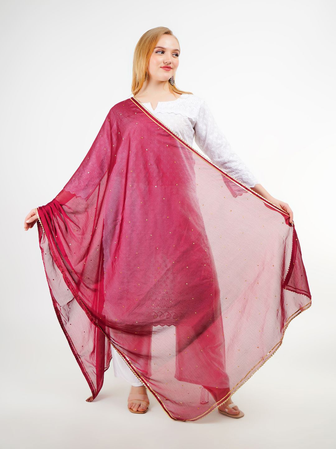 

Karthav Fashion Ethnic Motifs Dupatta with Sequinned, Maroon