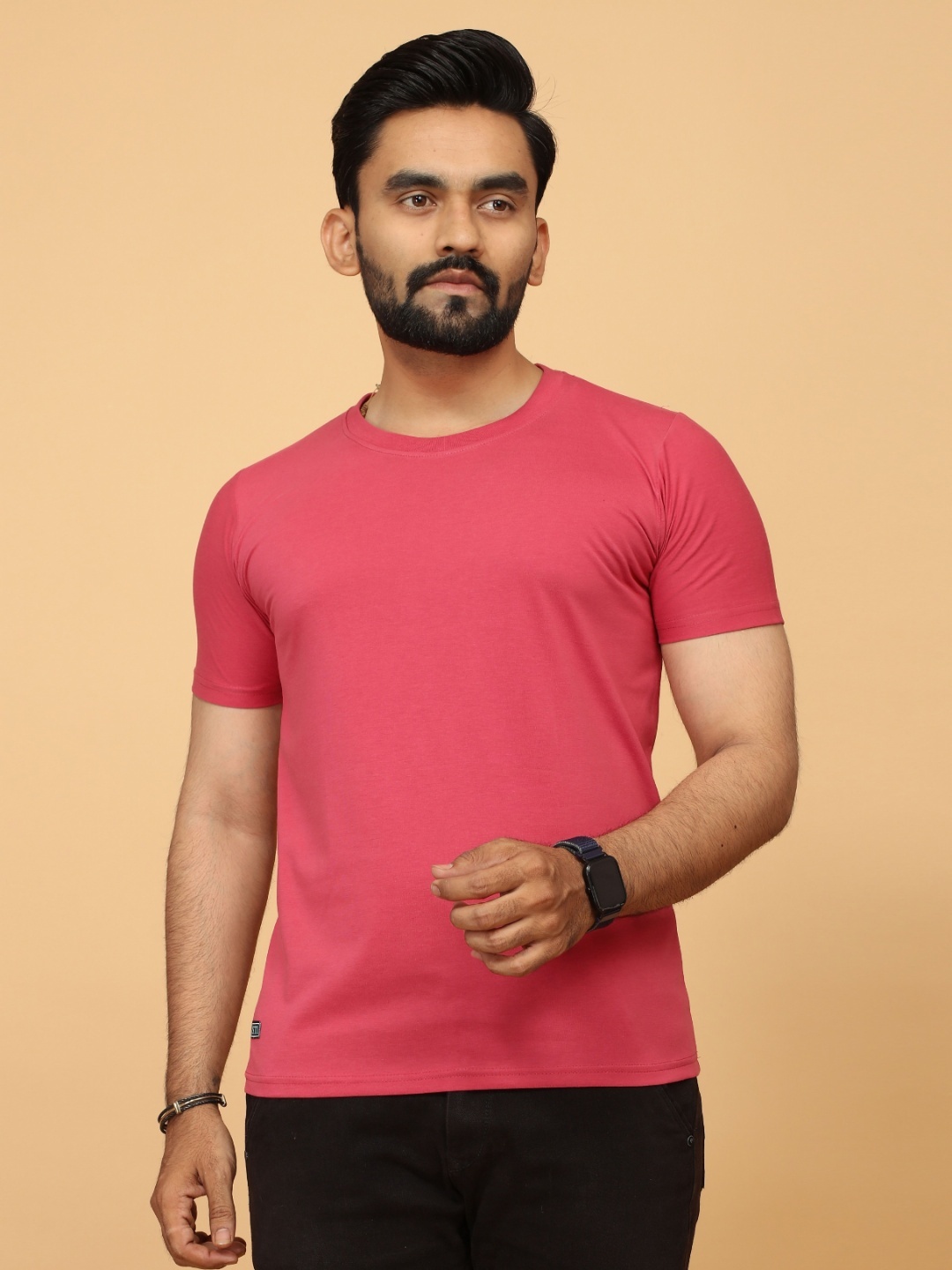 

FABRIPPLE Men Solid Round Neck Cotton T-shirt, Coral