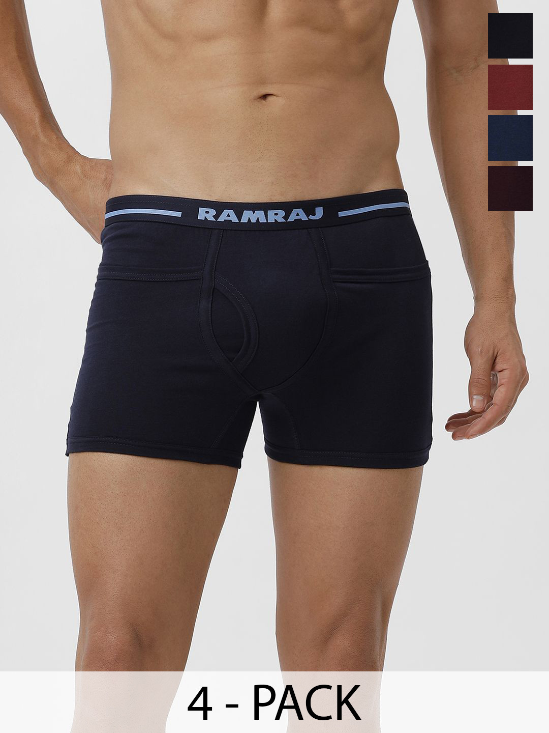 

Ramraj Men Pack of 4 Solid Low Rise Cotton Fine Jersey Plus Size Target Trunks, Blue