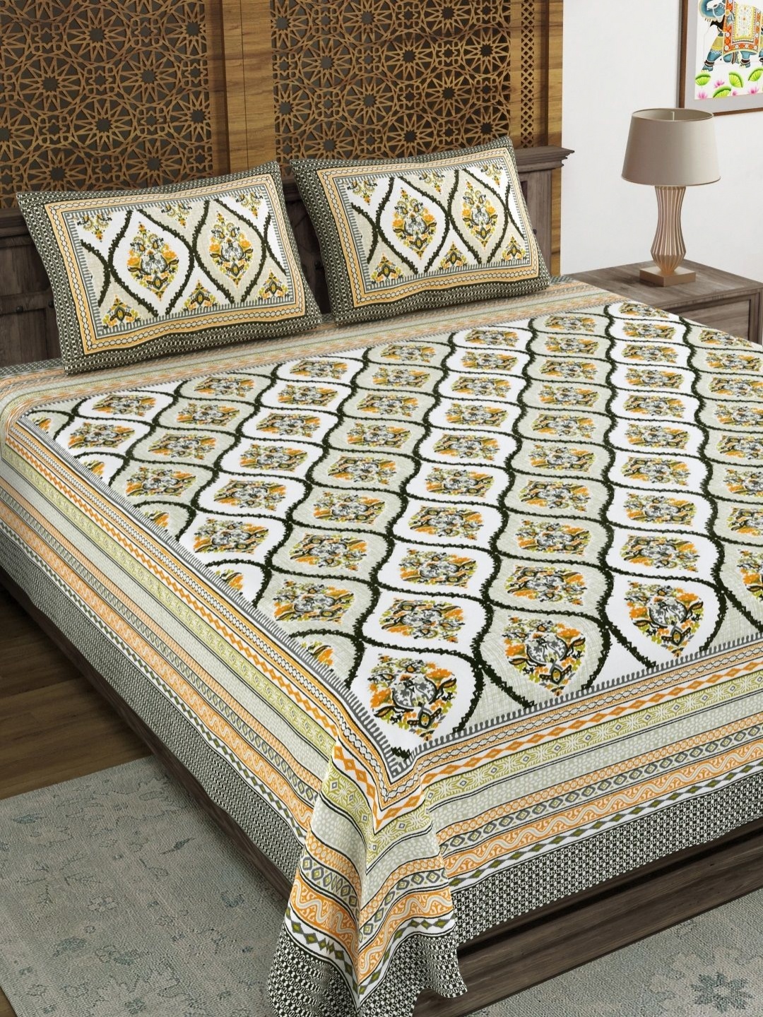 

Myntra Elegant Homes Brown Printed Cotton 144 TC King Bedsheet Set 2.18 m x 2.64 m