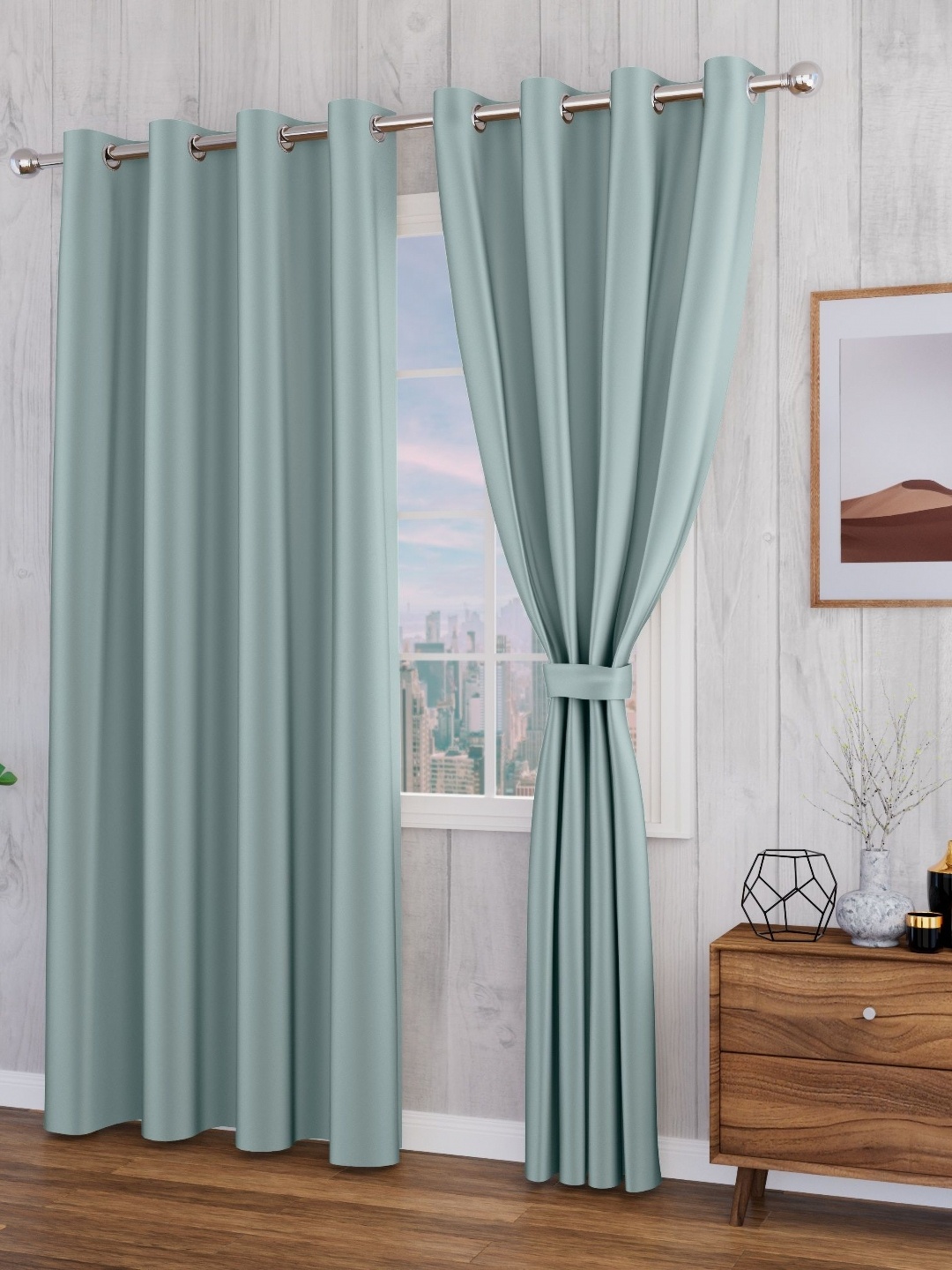 

Myntra Elegant Homes Meh Collection Blue Set of 2 Black Out Door Curtain