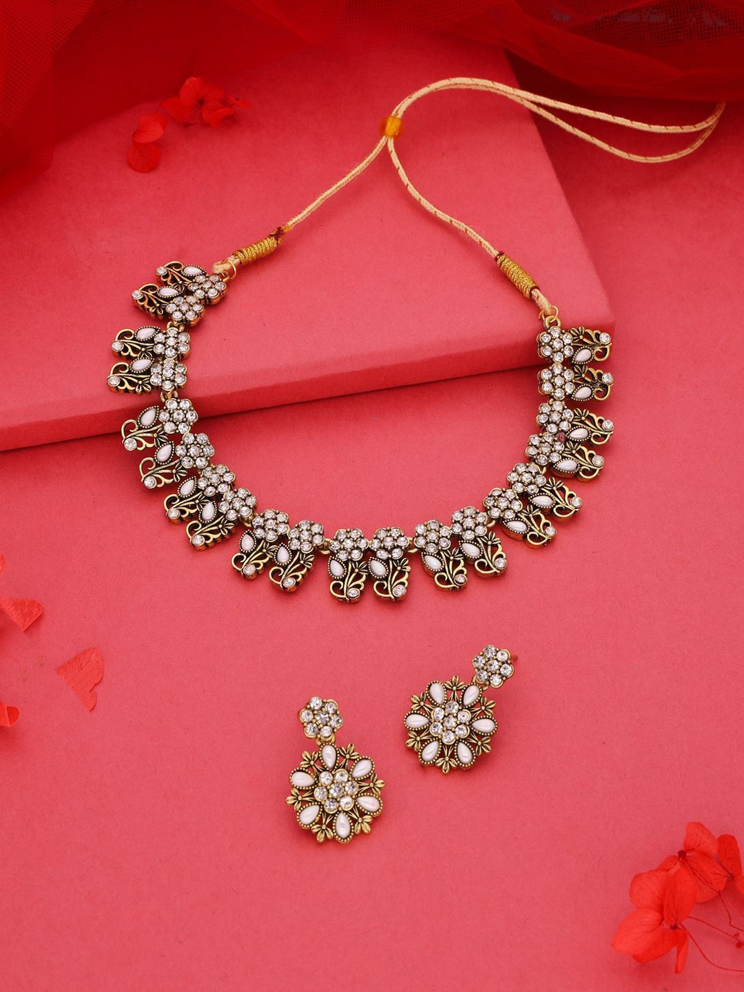 

DIVASTRI Set Of 2 Gold & Silver-Plated American Diamond Studded Jewellery Set