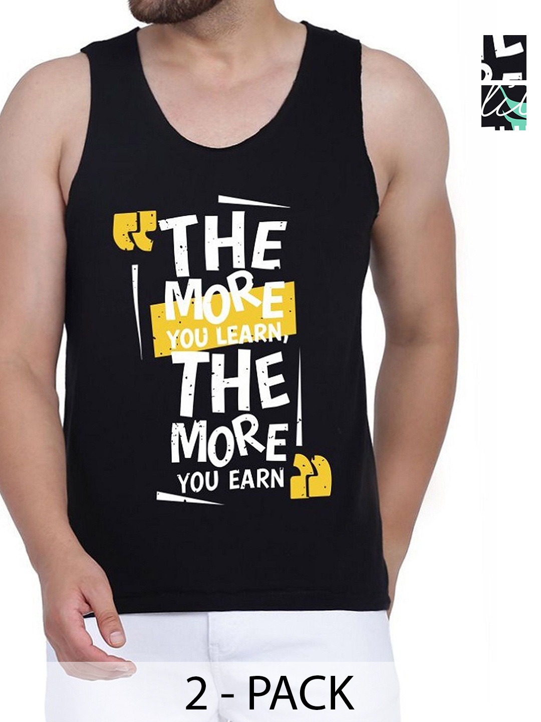 

WOOSTRO Men Pack Of 2 Typography Printed Round Neck Cotton Slim Fit T-shirts, Black