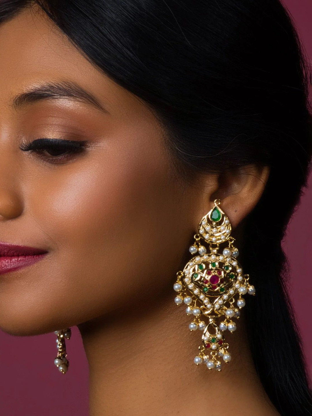 

QUEENS JEWELS Teardrop Shaped Chandbalis Earrings, Multi