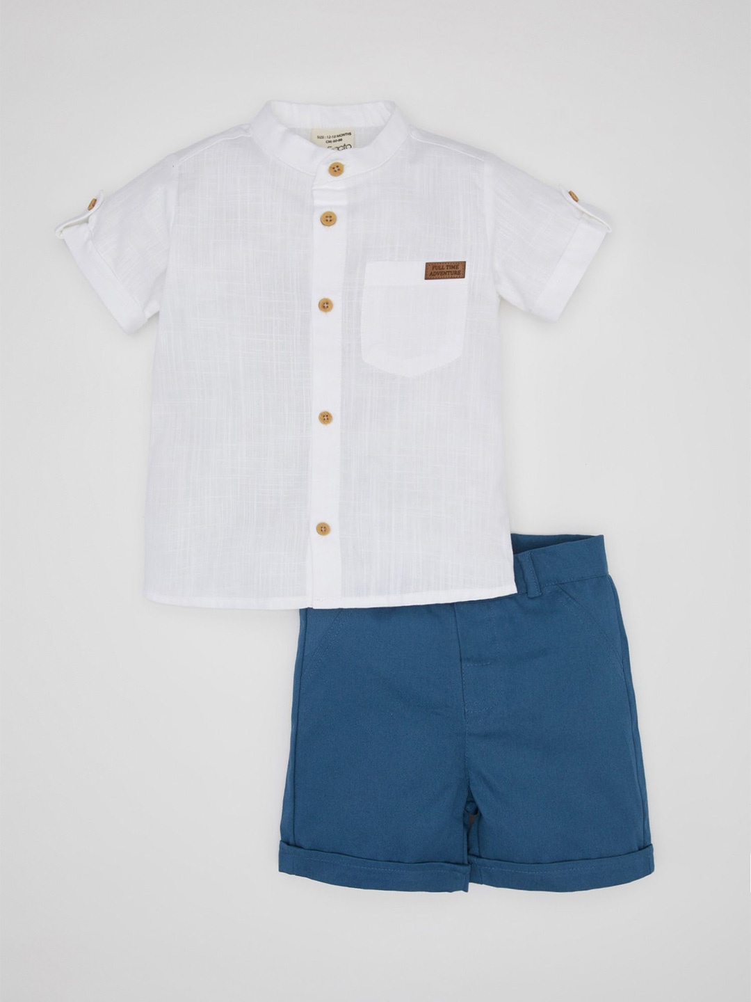 

DeFacto Boys Band Collar Pure Cotton Shirt With Shorts, White