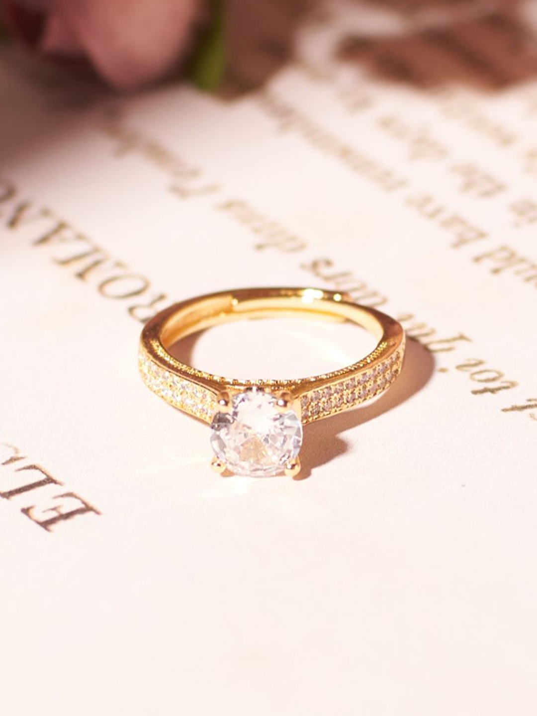 

SALTY Elegant Gold-Toned Stone Studded Promise Ring For Women & Girls