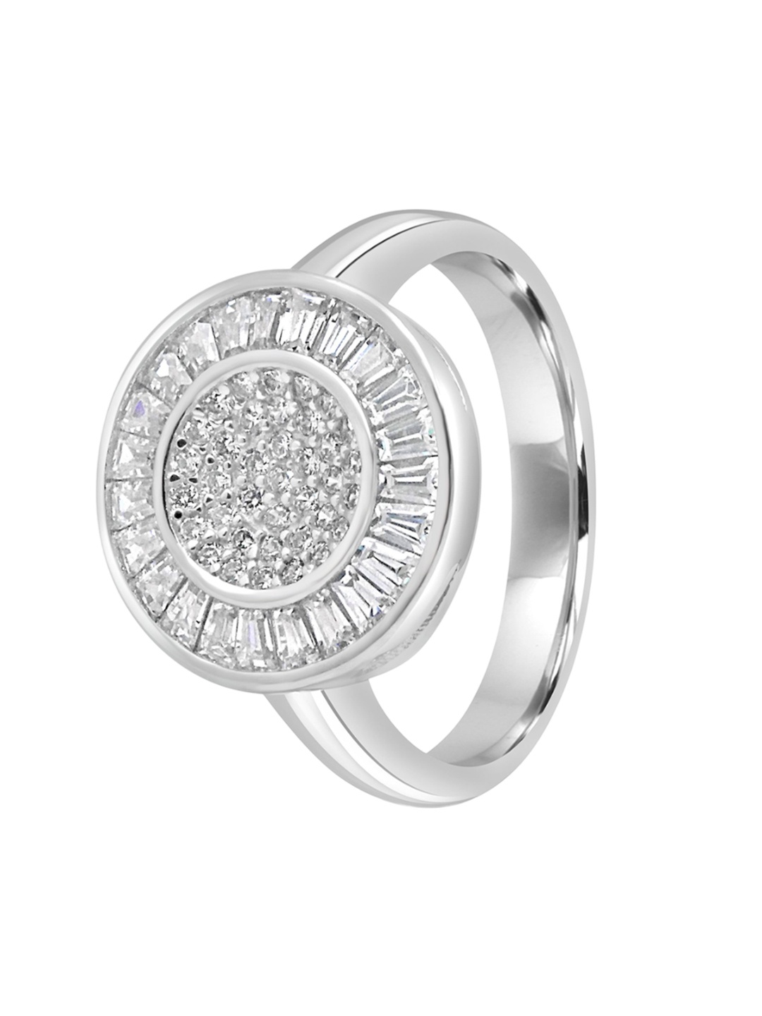 

925 SILLER Pure Silver Rhodium-Plated Cubic Zirconia Studded Bold Ring