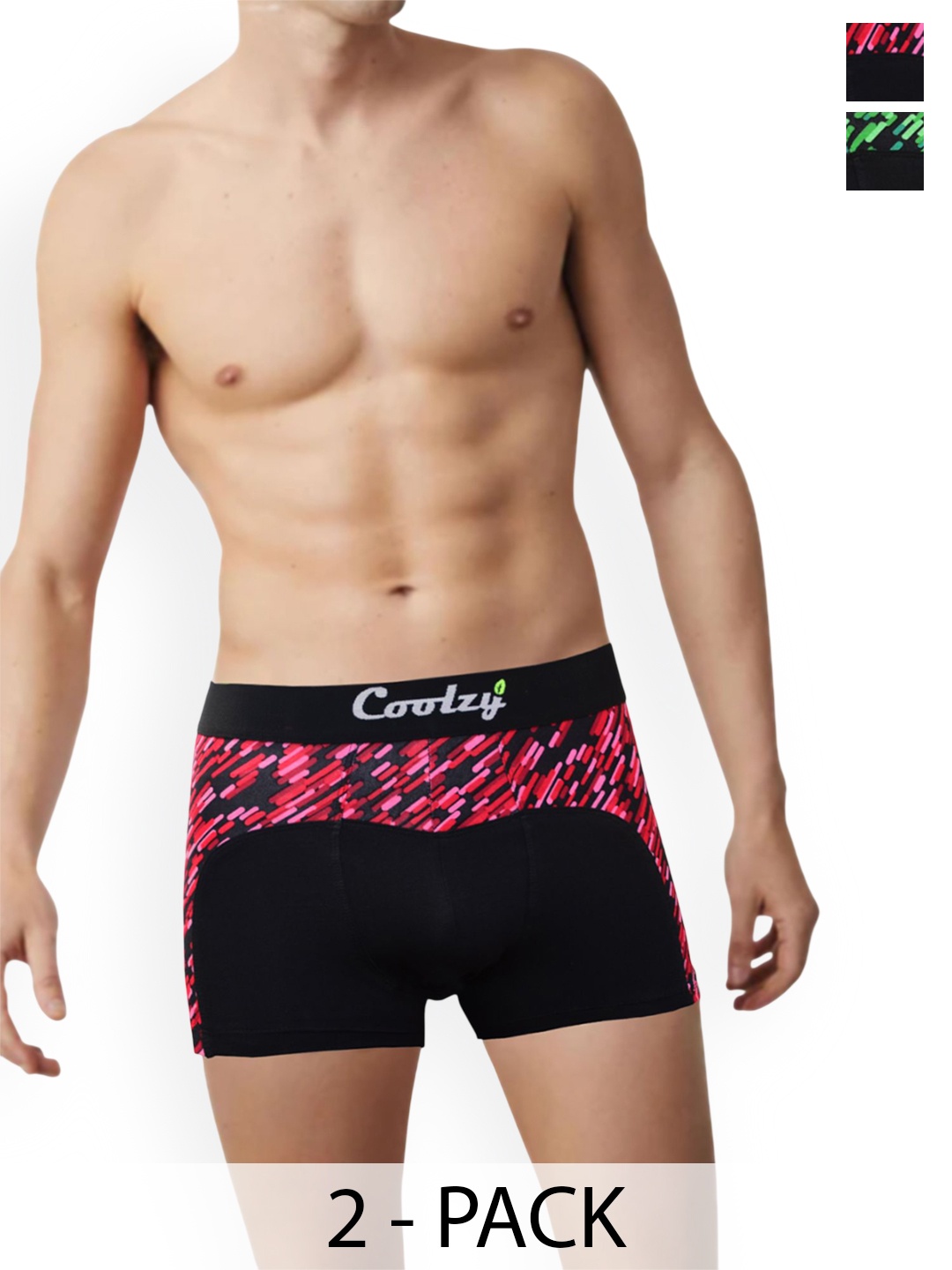 

COOLZY Pack Of 2 Solid Low Rise Nylon Printed Short Trunks, Black