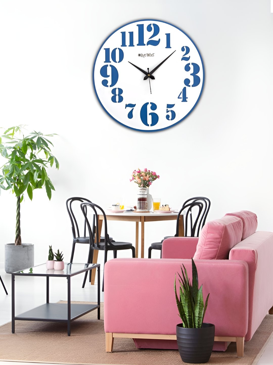 

OLIVE TREE White & Blue Analogue Wooden Round Shaped Contemporary Wall Clock