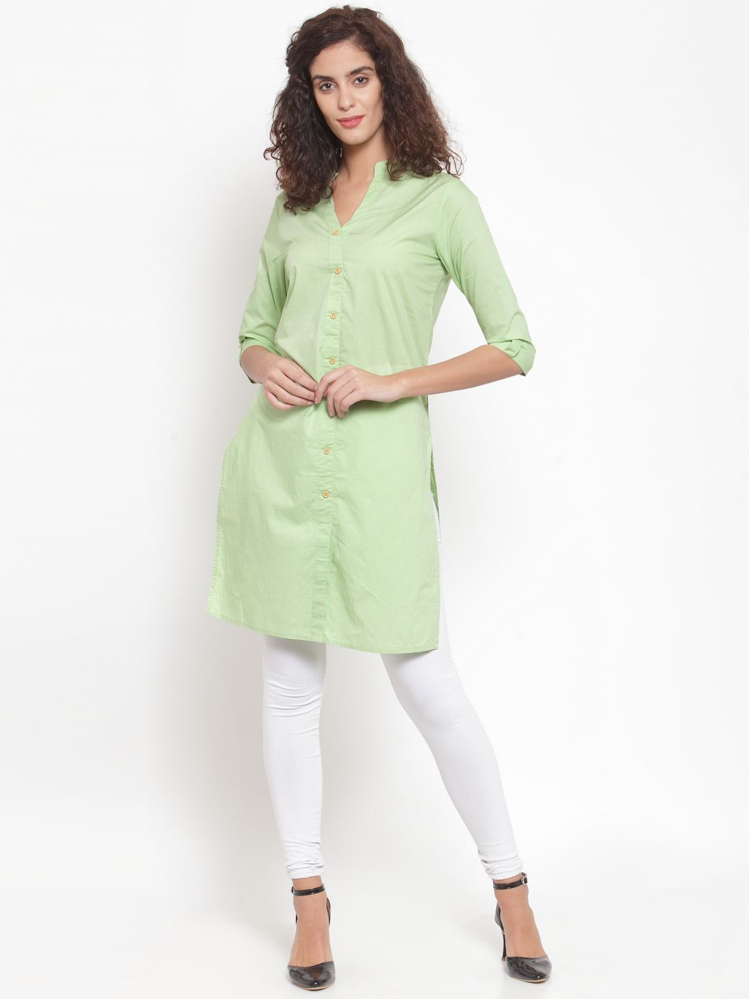 

Moda Rapido Mandarin Collar Pure Cotton Straight Kurta, Sea green