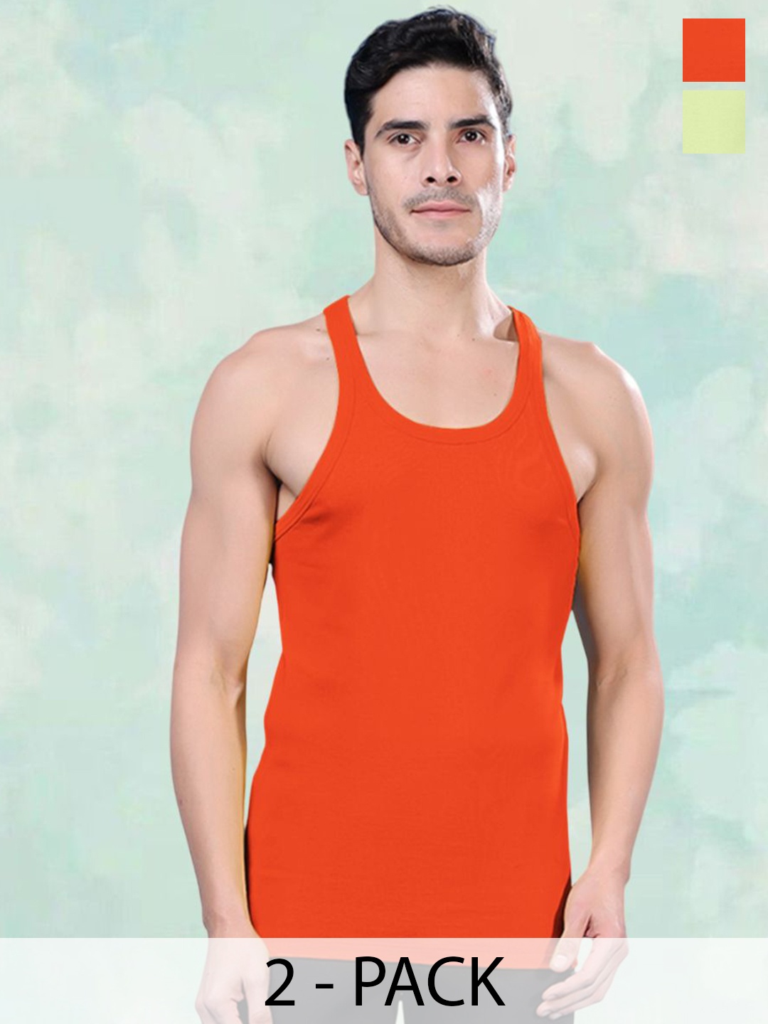 

FBAR Men Pack Of 2 Cotton Gym Innerwear Vests, Orange