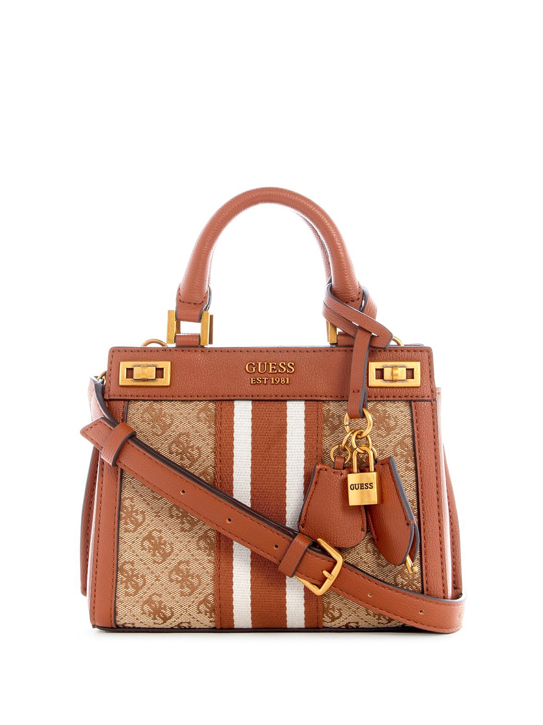 

GUESS Printed PU Shopper Satchel with Tasselled, Brown