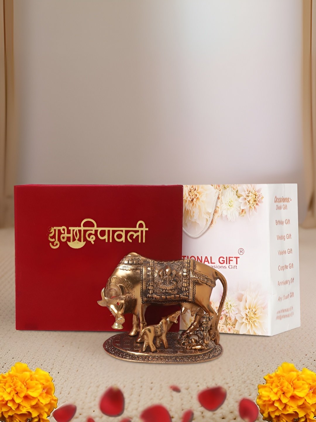 

INTERNATIONAL GIFT Brown Kamdhenu Cow Religious Idol Showpiece