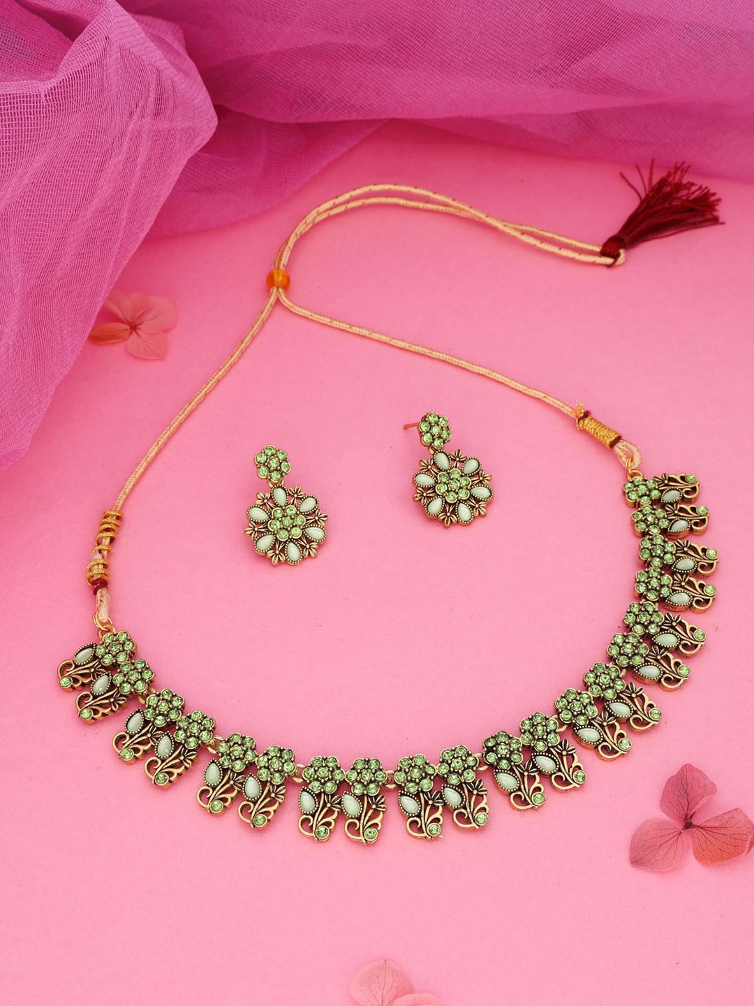

DIVASTRI Set Of 2 Gold & Silver-Plated Stone Studded Jewellery Set