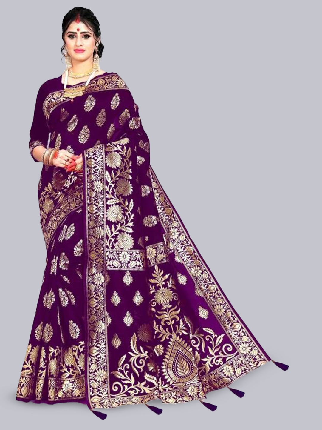 

Blue Wish Woven Design Zari Pure Silk Banarasi Saree, Purple