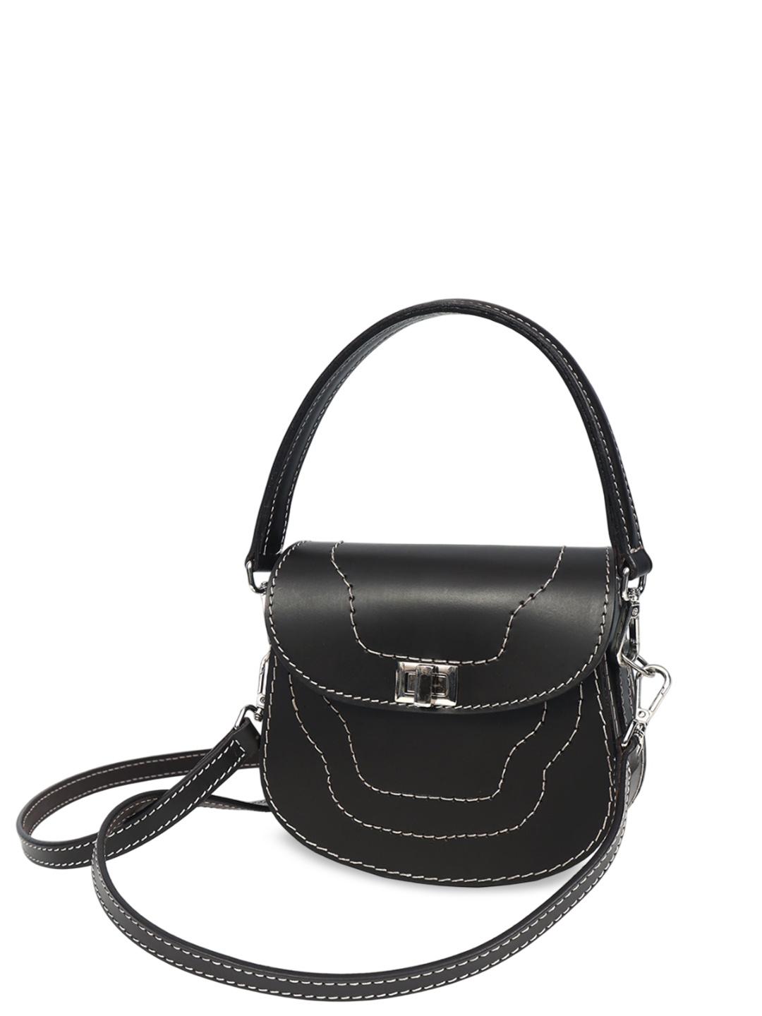 

Celtic Women Solid Structured Leather Handheld Bag, Black