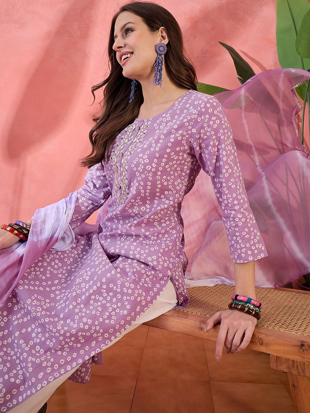 

Sangria Printed Pure Cotton Kurta Trouser With Dupatta, Mauve