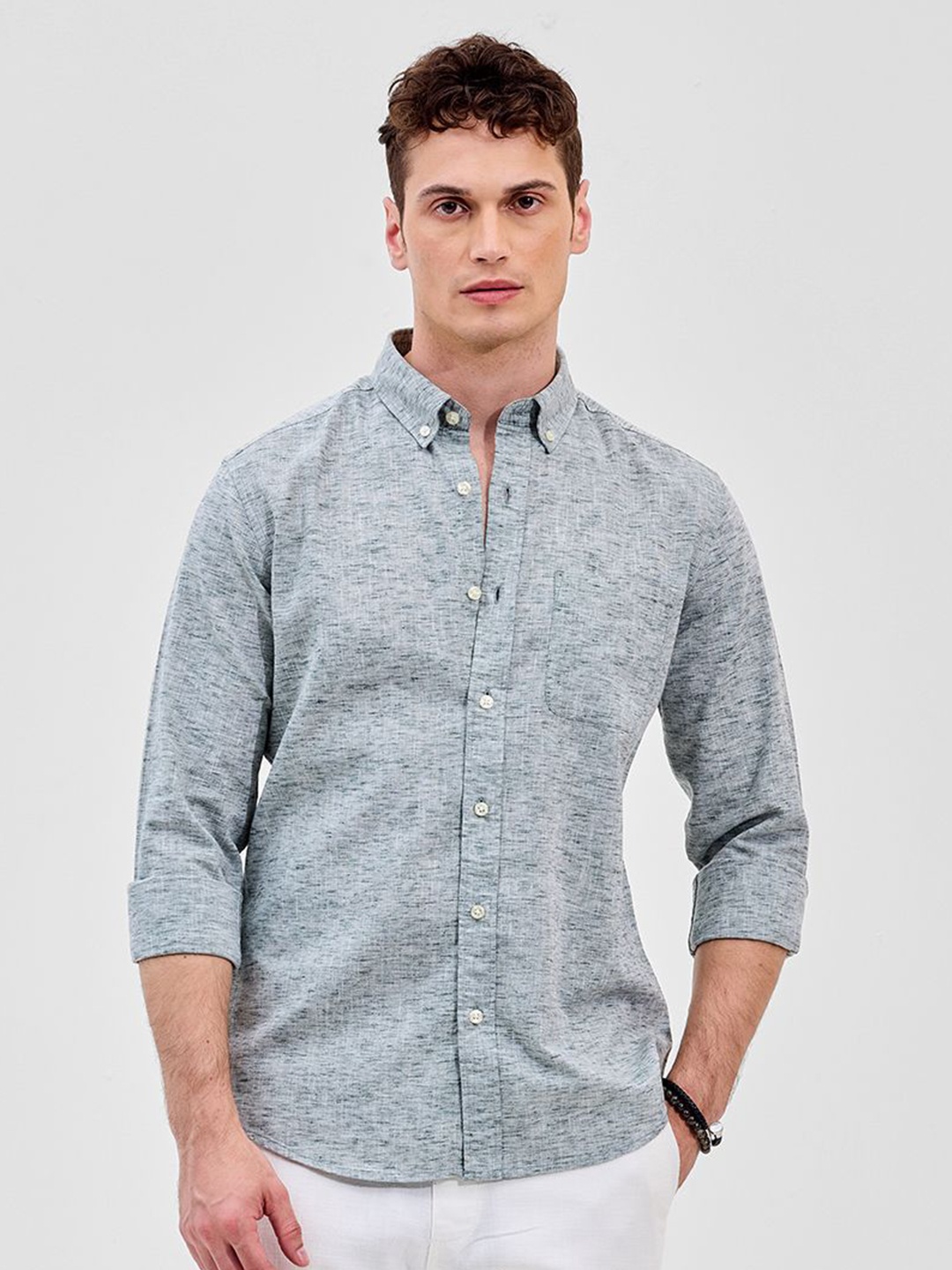 

Snitch Men Button-Down Collar Textured Formal Shirt, Grey