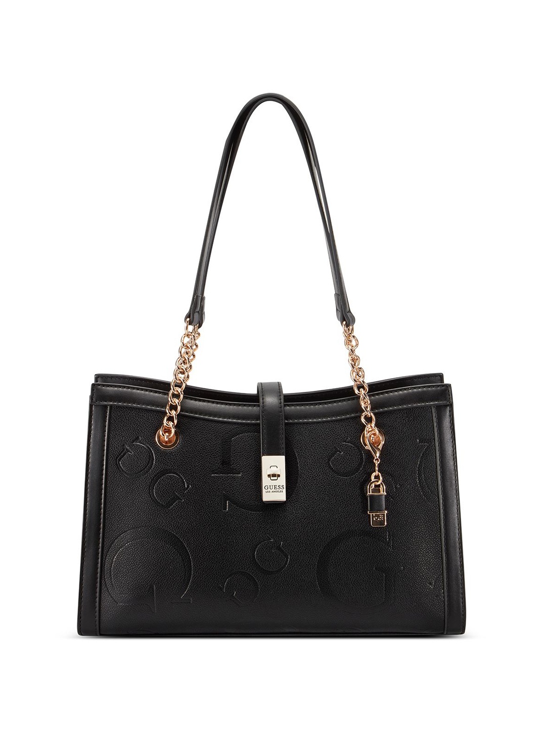 

GUESS Printed PU Structured Satchel, Black