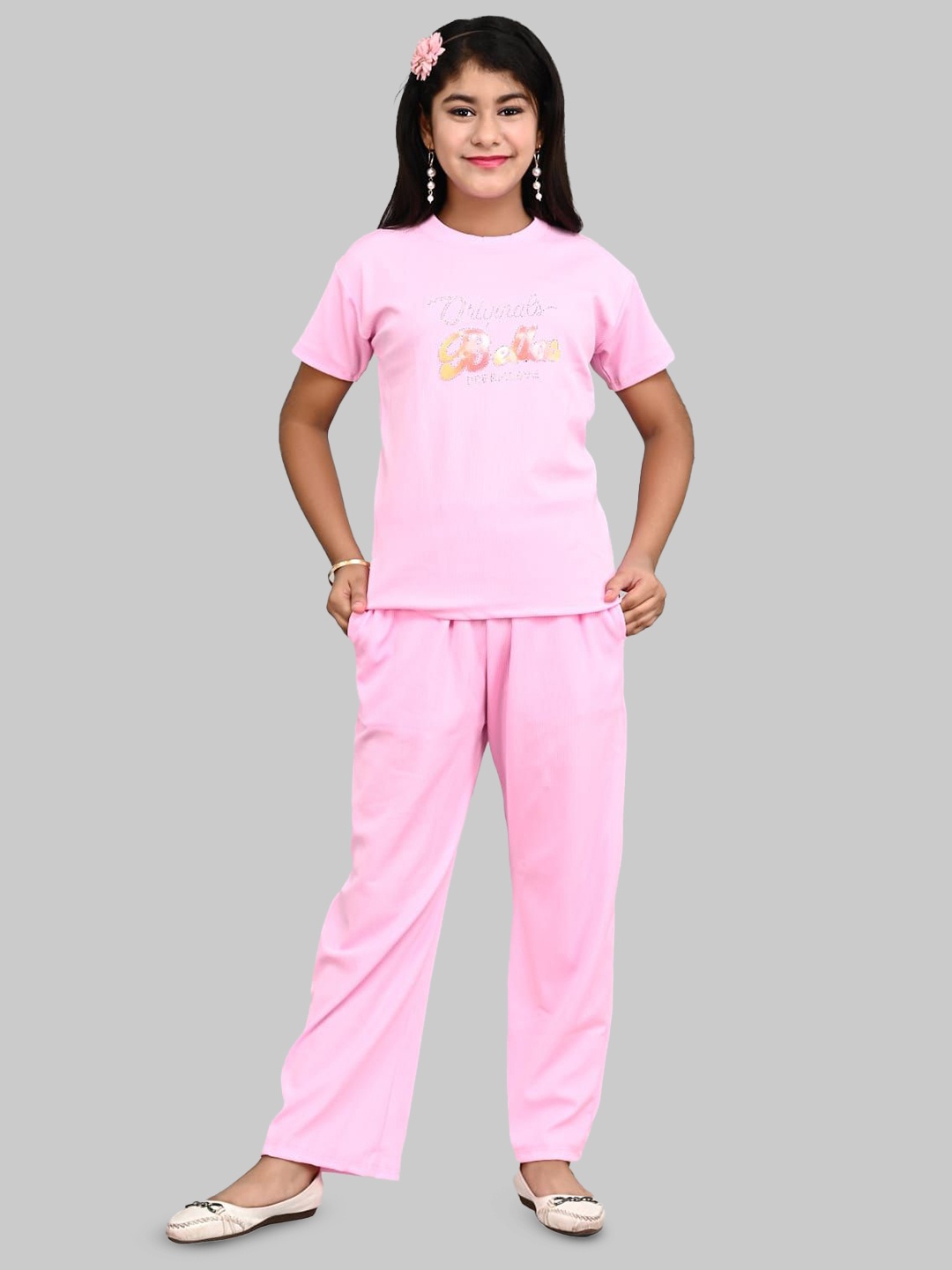 

ORIEX THE ORIGINAL FASHION Girls Printed T-shirt With Trousers, Pink