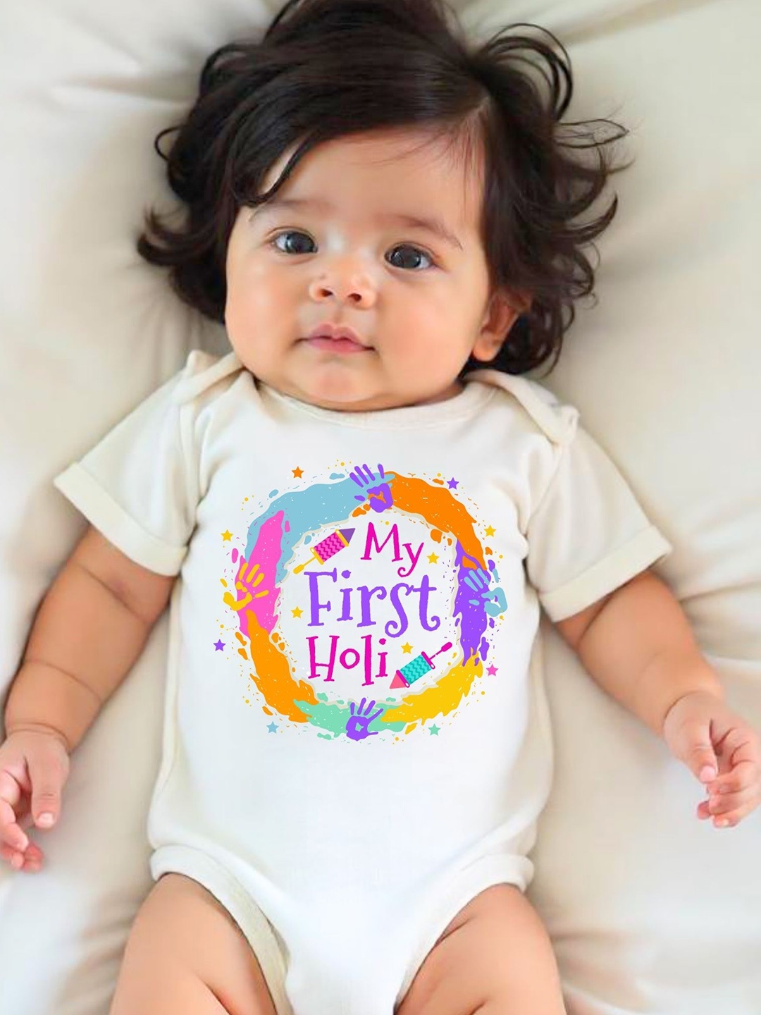 

KNITROOT Infants My First Holi Printed Bodysuit, White