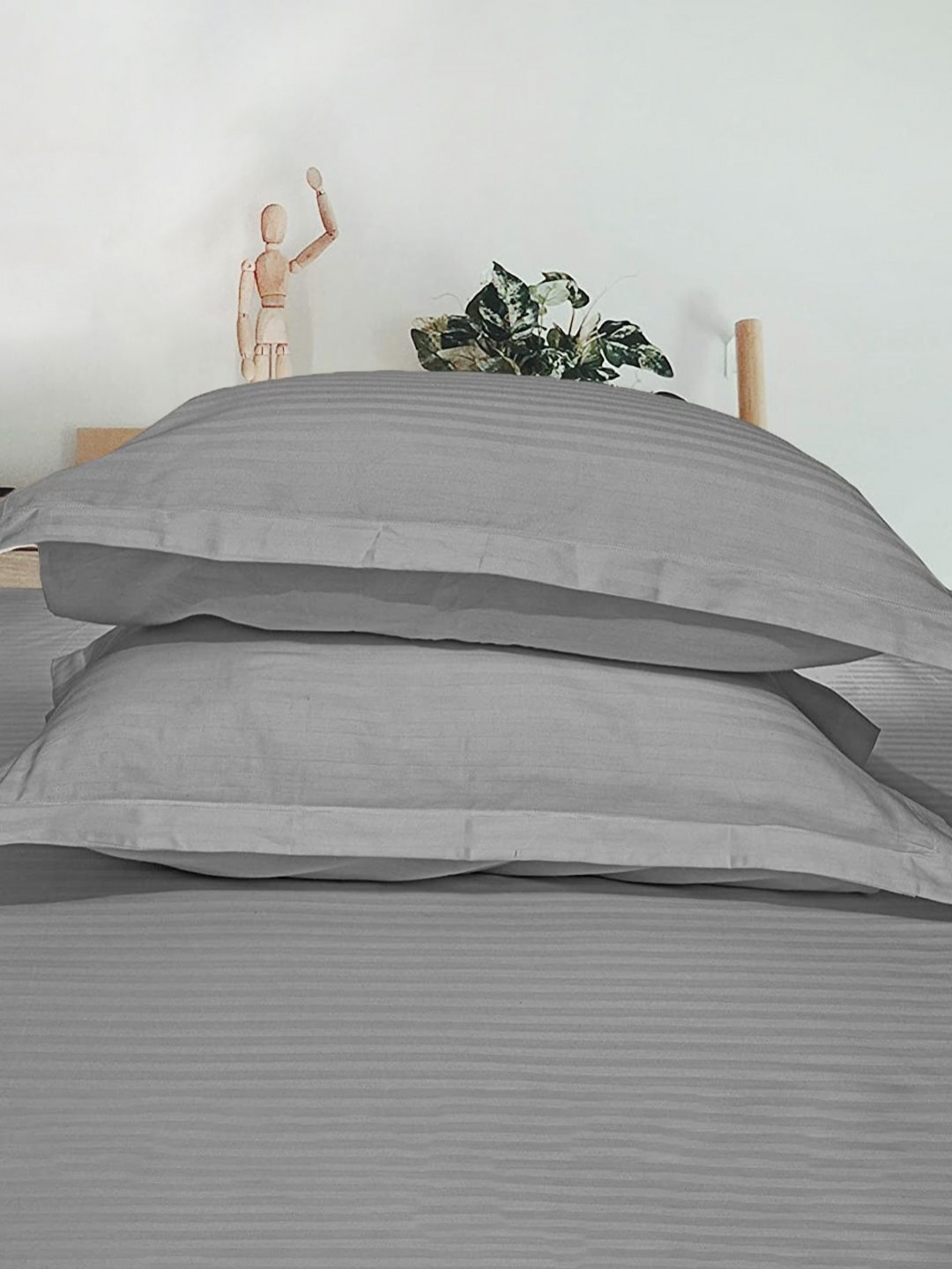 

Enchant Home Grey 2 Pieces Striped Pure Cotton Rectangular Pillow Covers