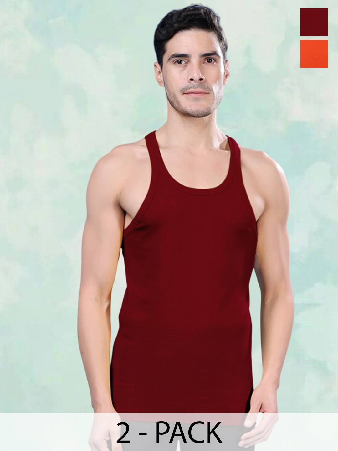 

FBAR Men Pack Of 2 Cotton Gym Innerwear Vests, Orange