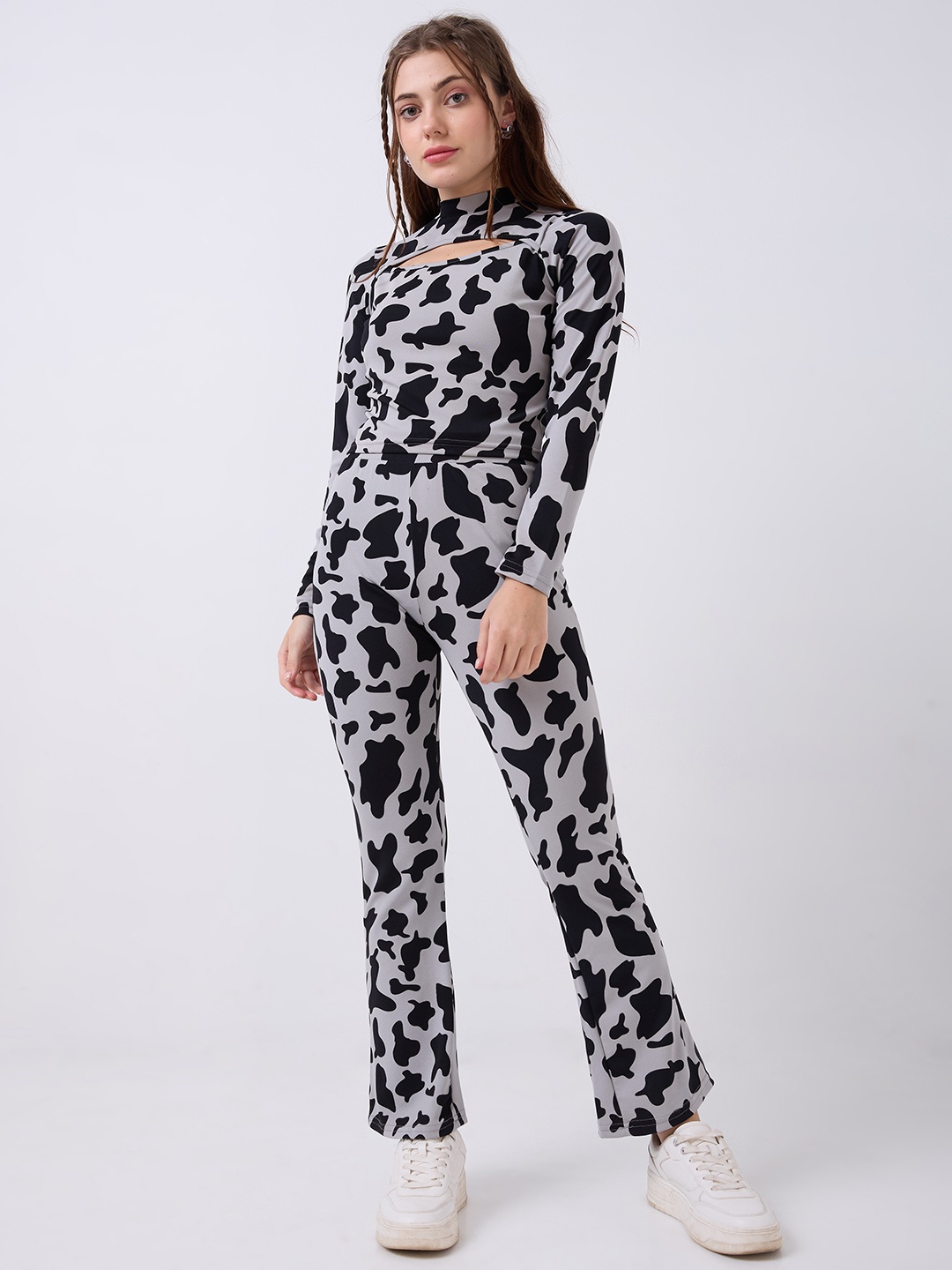 

SZN Animal Printed High Neck Top With Trousers, Black