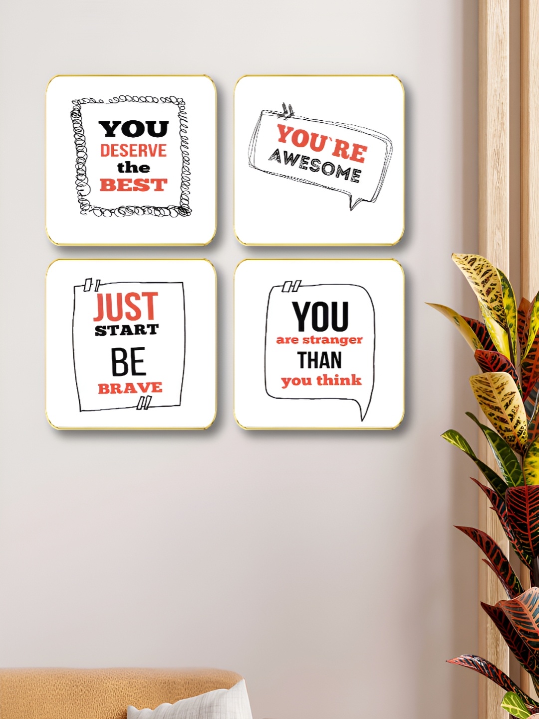 

Myntra Elegant Homes White And Red 4 Pieces Motivational Quotes Wood Wall Art