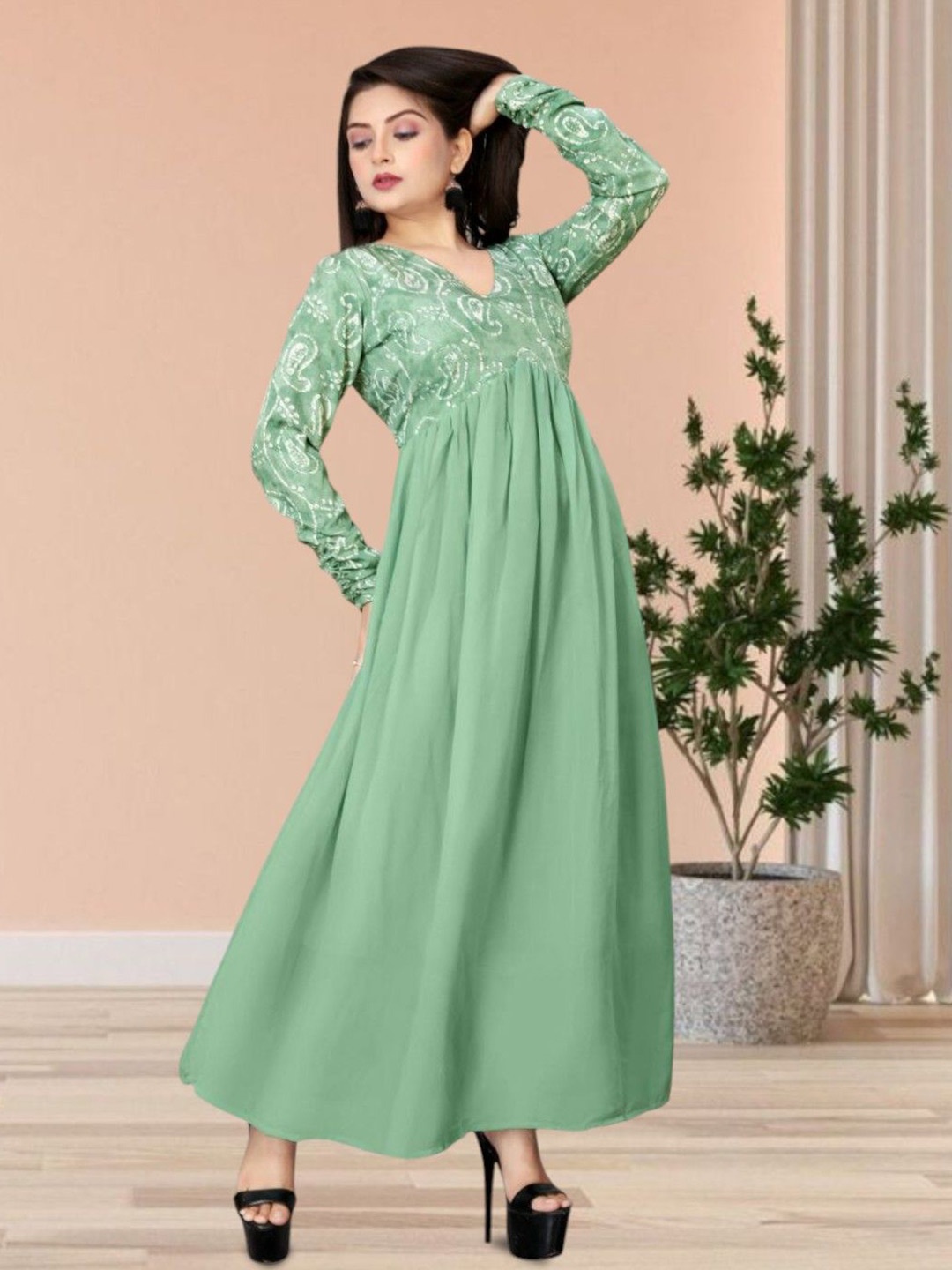 

BAESD Ruffled Georgette Fit & Flare Maxi Dress, Green