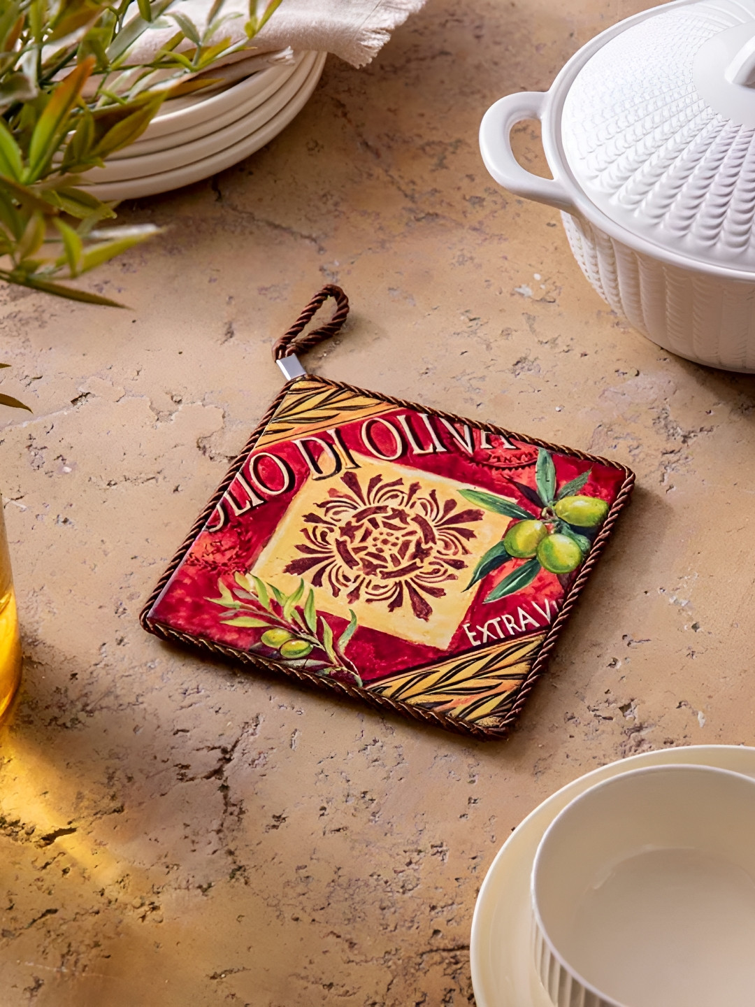 

THEDECORKART Red & Yellow Printed Ceramic Coasters
