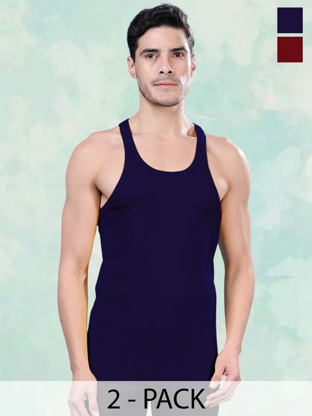 

FBAR Pack Of 2 Cotton Gym Innerwear Vests FBCA-05-14, Blue